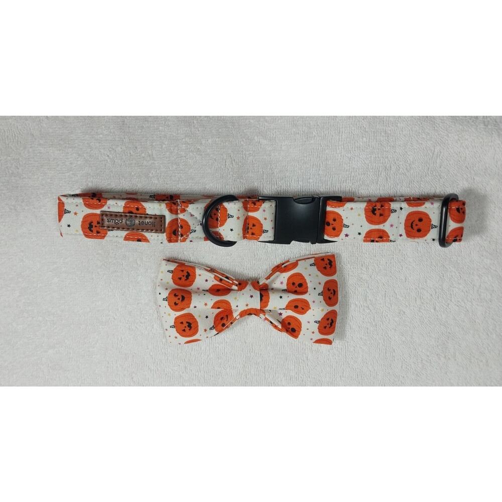 Lionet Paws Pumpkin Dog Collar with Pumpkin Bow Tie Durable Adjustable